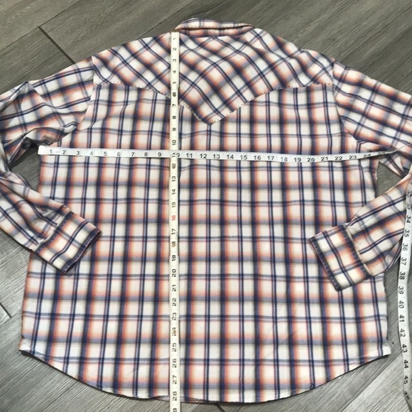 Wrangler Vintage Pearl Snap Plaid Flap Chest Pocket Ling Sleeve Shirt - Picture 5 of 10